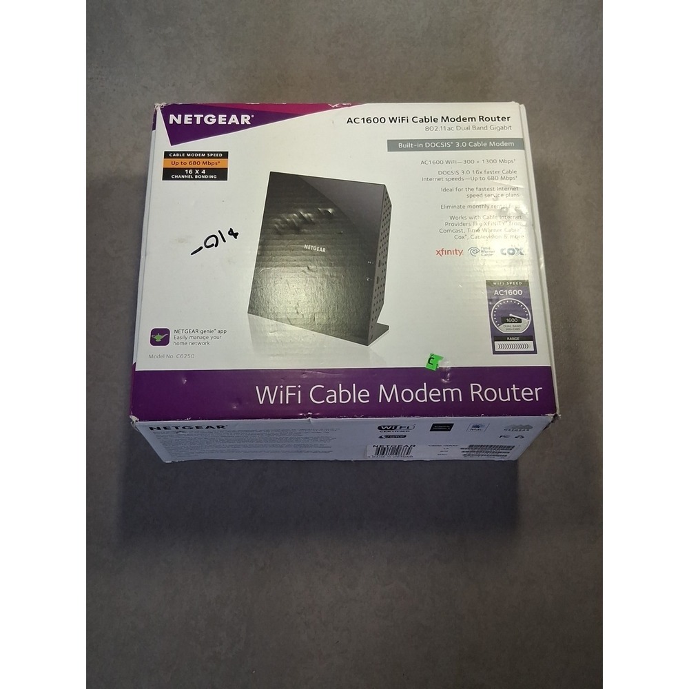 NETGEAR AC1600 WiFi Cable Modem Router C6250 Dual Band Gigabit DOCSIS 3.0